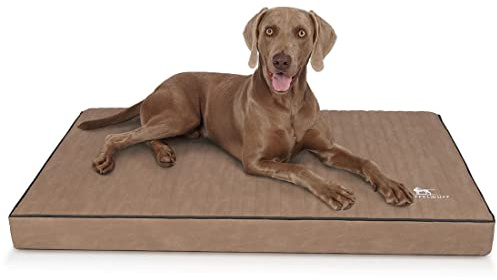 Knuffelwuff orthopädische Hundematte Palomino aus Laser-gestepptem Kunstleder XXXL 135 x 90cm Camel - rutschfeste Unterboden - leicht zu reinigen - für große, mittelgroße und kleine Hunde