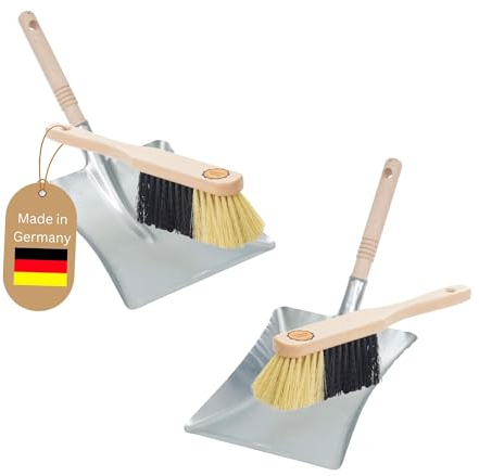 Novaliv 2X Kehrblech Set Kehrblechgarnitur Handfeger FEINE KUNSTBORSTEN und Kehrblech Metall Silber verzinkt Kehrblechbesen zum Aufkehren Handkehrset Kehrblechset Kehrschaufel Feger und Kehrblech