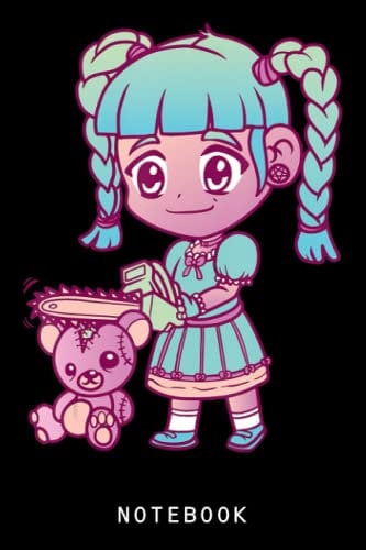 Anime Aesthetic Pastel Goth Girl Chainsaw Teddy Bear Gifts 2: Lined 6x9 120 Pages College Ruled Notebook | Cute Anime Girl Notepad Diary or Journal | Gift for All Anime Lovers