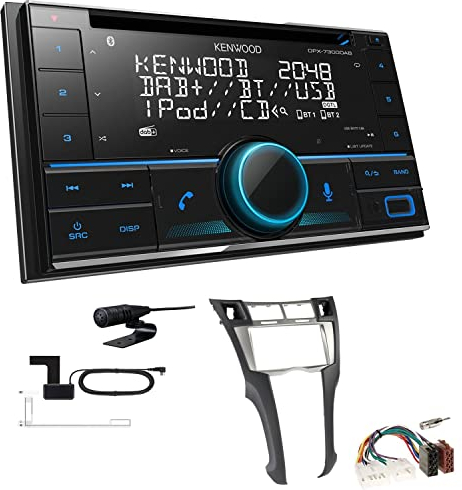 Kenwood DPX-7300DAB 2-DIN Autoradio mit Bluetooth Digitalradio DAB+ USB CD passend für Toyota Yaris 2006-2011 Silber