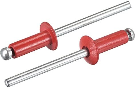 sourcing map Aluminum Blind Rivets, 4mm x 10mm (5/32 x 25/64) Open End Rivet Flat Round Head for Joining Metal Plate Leather, Red 25 Pcs