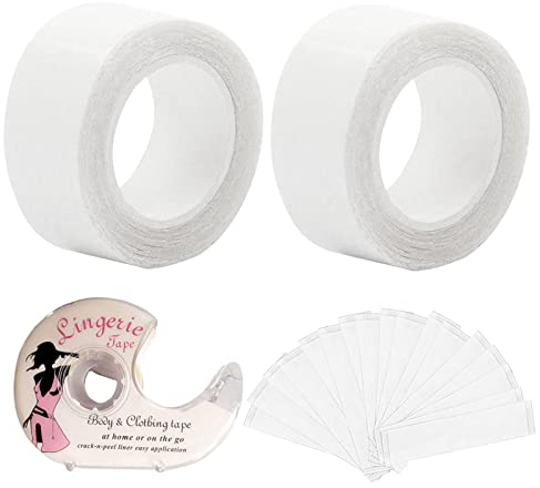 Fashion Tape Körper Doppelseitiges Klebeband, Transparent Fixierband Tape für BH Träger Kleid Damen Bekleidung Zubehör, 2 Rollen und Abroller(Transparent)