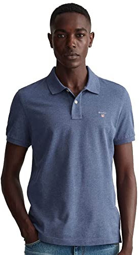 GANT Men's Regular Shield Pique Polo Shirt, Dark Jeans Blue Melange, M