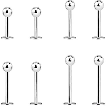 Body CAC 8PCS-16G Surgical Steel Labret Earring 3mm Plain Balls, Flat Back Monroe Lip Ears Small Helix Studs Conch Tragus Piercing Jewellery