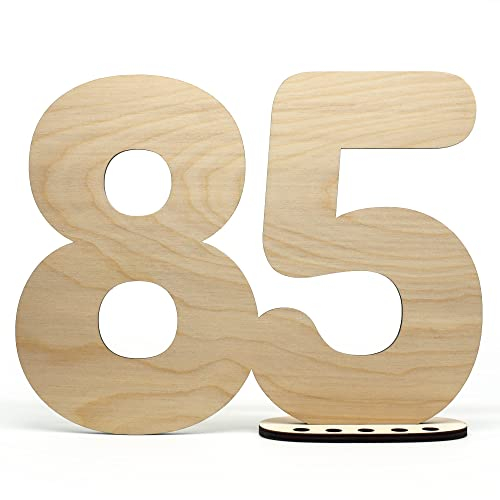 HAGEFOL Gästebuch Holz Deko Schild Zahl 85 - zum selbst beschriften als Geschenk mit Ständer und Geburtstagskerzenhalter - für 85 Geburtstag Deko, 85 Jahre Jubiläum oder Hochzeit