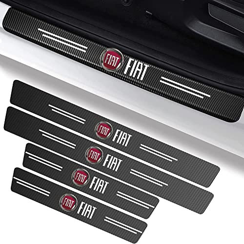 HEYCE 4PCS Car Door Sill Protector Threshold Protective Stickers for Fiat 500 Qubo Doblo Panda Bravo 124 Spider,Carbon Fiber Stickers Door Sill Scuff Plate Cover for Car Door Steps