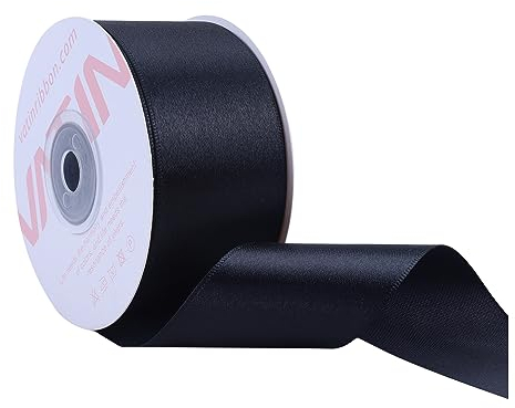 VATIN 25 Meter Satinband Schwarz 38MM Einseitiges Farbband Schleifenband Band geschenkband Dekoband satinband