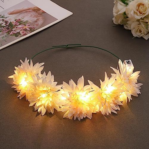 Vakkery LED Blumenkranz Haare Leuchtend Blume Haarkranz Kopfschmuck Blinkender Karneval Festival Party Haarschmuck für Damen (Gelb)
