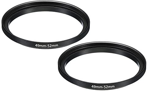 PATIKIL 49mm-52mm Metal Step Up Ring, 2 Pack Camera Lens Filter Adapter Ring Aluminum Filter Adapter Ring for Camera Lenses Hood, Black