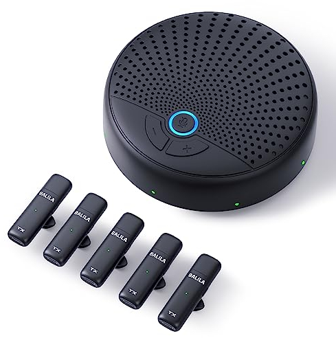 BALILA USB Conference Microphone Speaker, Computer Speakerphone with 5 Mics, 360° Omnidirectional Voice Pickup Condenser PC Laptop Microphones for VoIP Calls, Online Meeting, Zoom