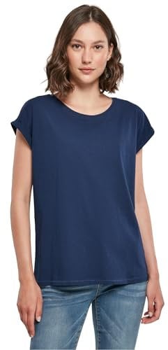 Build Your Brand Damen T-Shirt Ladies Extended Shoulder Tee, lang geschnittenes T-Shirt für Frauen, Baumwolle, Lightnavy, 4XL