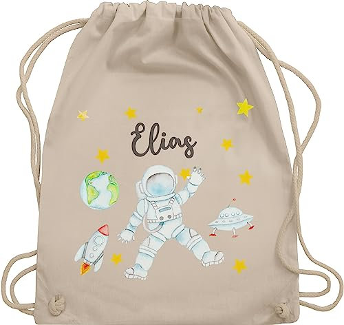 Turnbeutel Rucksack - Weltall - Astronaut Kinder Raumfahrt Weltraum Planet Geschenk - Unisize - Naturweiß - rakete name tasche nasa kinderturnbeutel planeten rucksäcke astronauten beutel stoff
