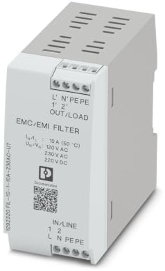 Phoenix Contact EMV-Filter, 230V ac, 10 A, DIN-Hutschiene, Schraubverbindung, 1-phasig 0.2 mA / 50Hz, 60 Hz