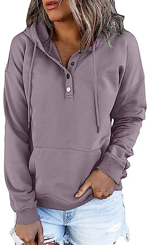 WLHBF Sweatshirts für Damen Langram Herbst-Damen-Hoodie mit Langen Ärmeln, lockerer lässiger Kapuze, Kordelzug und Tasche Pulli Einzelstück (Purple, XXL)