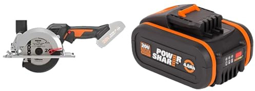 WORX NITRO WX531.9 Akku Kreissäge 20V – Leistungsstarke Bürstenlose Kreissäge & WA3553 Akku 20V – Wiederaufladbarer, leistungsstarker Akku mit integrierter Ladestandanzeige