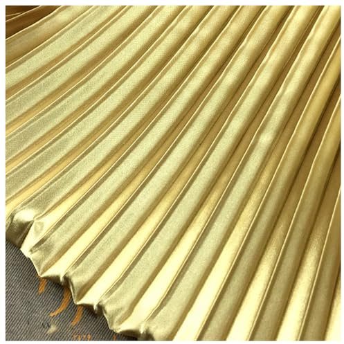 MFfly 1 metro de tela plisada de satén con textura de línea de acordeón para vestido falda material de costura 59 pulgadas de ancho MM312AM (dorado)