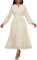 VERWIN Chiffon Dresses for Women Long Sleeve Round Neck Maxi Dress Elastic Waist Pleated A Line Flowy Dress L Apricot