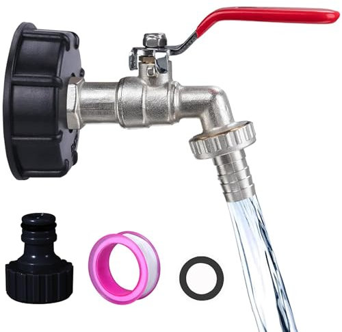 Robinet Cuve 1000l,Raccord Cuve 1000 Litres,Robinet D'écoulement IBC,S60X6 Adaptateur de réservoir de vidange IBC 3/4 avec raccord de tuyau, raccord cuve pour Réservoir d'Eau de Pluie IBC
