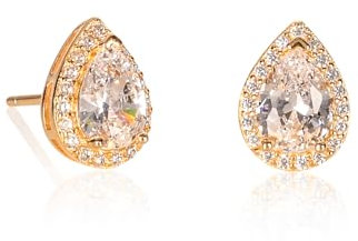 Diamond Treats Ohrstecker in Tropfenform aus 925 Sterling Silber für Damen mit weißen, Zirkonia-Steinen, Ohrringe aus Gold für Frauen, Vergoldete Ohrstecker mit Geschenkbox