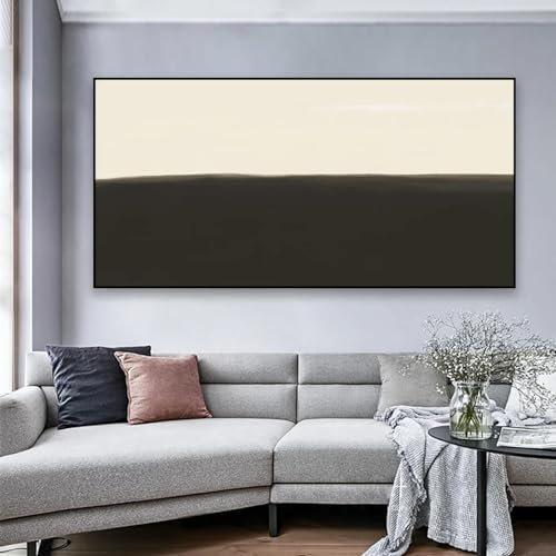 KDXAOBEI Große gerahmte abstrakte Leinwand-Wandkunstdrucke, Beige Schwarz, minimalistische Wanddekoration, Malerei, Leinwanddrucke, Raumdekoration, 40 x 80 cm (12 x 31 Zoll) mit schwarzem Rahmen
