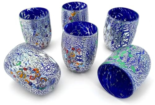 Casa Padrino set di 6 bicchieri da acqua di lusso in vetro cristallo di Murano blu Ø 8 x A. 10,5 cm - Fatto in Italia