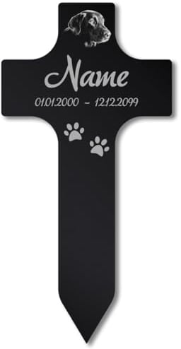 Paule Black Personalisiertes Tier Grabkreuz mit Foto Gravur - Acrylglas Schwarz Hochglanz 150 x 300 mm - wetterfest, für Hund, Katze und alle Haustiere, individuelles Foto und Text