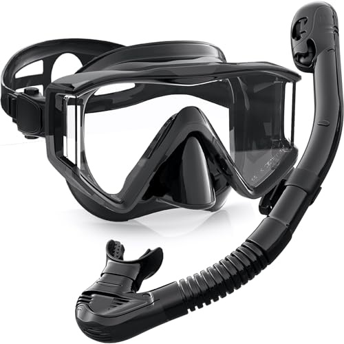 Zeligerstar Set de esnórquel para adultos, máscara de buceo mejorada y tubo de buceo, juego de máscara de esnórquel en seco, profesional para adultos, para natación, buceo (negro)