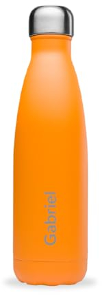 Qwetch - Bouteille Personnalisée Isotherme 500ml Pop - Gourde Nomade Inox Recyclé - 24h Froid et 12h Chaud - Etanche, Sans BPA & Réutilisable (Orange)
