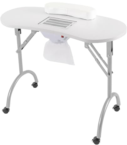 Mesa de manicura con succión Mesa de uñas plegable con reposabrazos cajones y bolsa de transporte, salón de uñas, mesa de manicura portátil, aspiradora de uñas, 90 x 40 x 72,5 cm