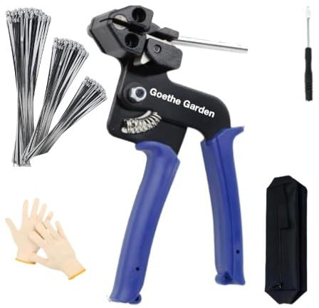 homdat Stainless Steel Cable Tie Gun, Adjustable Fastening and Cutting Metal Zip Ties Tool, with 150pcs 11 in Metal Steel Zip Ties Free Zip Tie Release Tool for Outdoor Fence, Exhaust Pipe, Cable