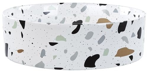 Lavabo Rond en Céramique 40 cm Salle de Bain Effet Terrazzo Blanc Nules
