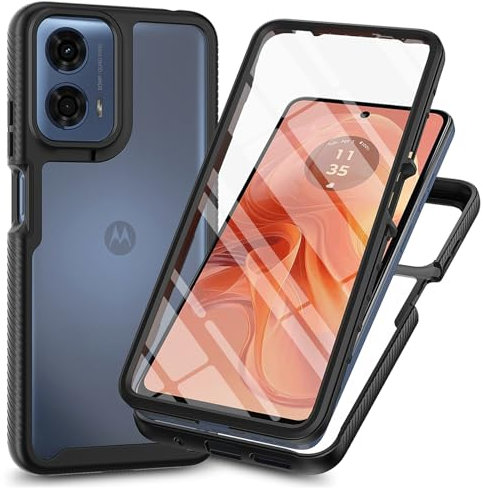 RonRun Coque pour Motorola Moto E14/Moto G04/G04S/G24, 360° Transparente étui Antichoc Housse Integrale Transparent Silicone Bumper avec Protecteur d'Écran Intégré Case - Noir