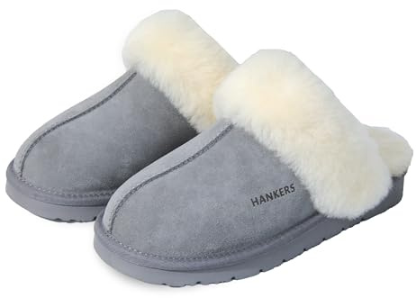Hankers Sheepskin Slippers for Women, Australian Genuine Sheepskin Slipper Ladies (Grey, Adult, Women, 3, Numeric, UK Footwear Size System, Medium)