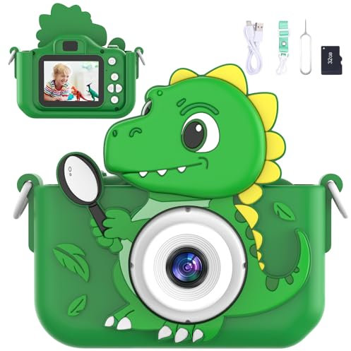 Appareil Photo Enfants, Joltix 2.0 Pouces Dinosaure Appareil Photo, HD Caméra Vidéo Selfie, Appareil Photo Enfants Instantanée avec 32GB Carte et Etui, Jouet Cadeau Anniversaire pour Enfants 3 à 12