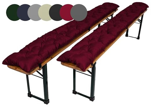 TexDeko® Garden 2er-Pack Bierbankauflagen für Bierzeltgarnitur gesteppt UV-beständig wasserabweisend 220x25cm gepolstert gemütliches Sitzkissen für Bierbank Festzeltgarnitur (Bordeaux)