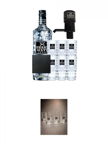 Three Sixty Vodka 3,0 Liter + 6 Three Sixty Gläser + Pumpe + Three Sixty Vodka SHOT Glas mit Eichstrich 2 & 4 cl - 6 Stück