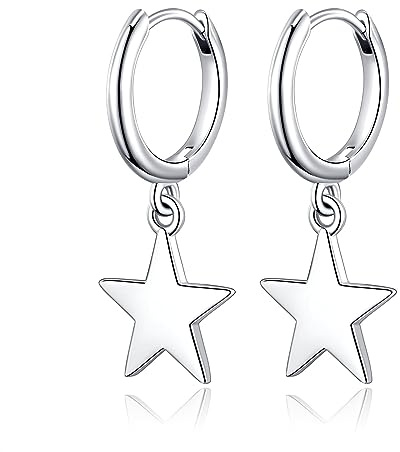 JSGEMSLEE Stern Creolen Silber 925 für Damen Stern Ohrringe Creolen mit Anhänger für Mädchen Damen