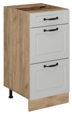 Vicco Küchenunterschrank R-Line, Weiß Landhaus, 40 cm mit Schubladen, ohne Arbeitsplatte