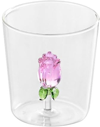 Durdiiy Vaso de vidrio borosilicato, 400 ml Vidrio transparente con Flores rosas, Vasos de Vidrio Borosilicato para Agua, jugo, resistentes, ligeros, aptos para lavavajillas