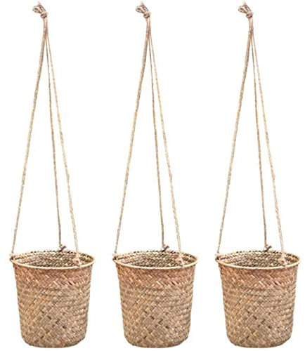 Tuesoa 3 PièCes Panier de Rangement Tissé à la Main Osier Suspendu Pot de Fleur Panier Plante Panier IntéRieur et ExtéRieur Conteneur de Fleurs