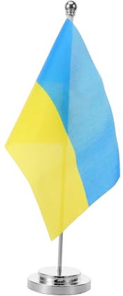 Kisangel Schreibtischdekoration Mit Ukrainischer Flagge Flaggenständer Aus Metall Landesflagge Fürs Büro Tischdekoration