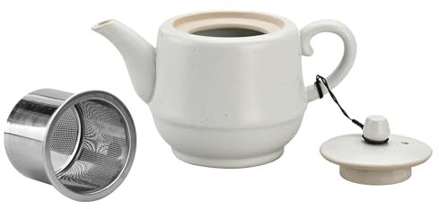 NCQIXIAO Tetera de cerámica de estilo rural con infusor de acero inoxidable, tetera de porcelana de 473 ml (blanco)