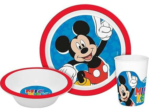 Service de table 3 pièces Mickey Mouse pour enfants – Assiette, bol et tasse réutilisables en polypropylène pour enfants, passe au micro-ondes et au lave-vaisselle pour les repas de 4 ans et plus