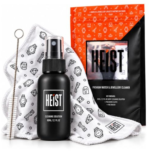 Heist Uhren-Reinigungsset, ultrareine, detionisierte Formel, pH-ausgewogenes Uhrenpflegespray mit Premium-Mikrofasertuch und Präzisionsbürste, Edelstahl, Gold und Platin