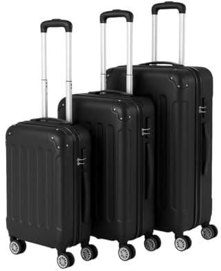 ARLI 3er Kofferset M + L + XL Reisekoffer Hartschale Schwarz Trolley mit 360° Rollen Teleskopgriff Zahlenschloss Stoßschutz Koffer Hartschalenkoffer robust & leicht für Urlaub & Geschäftsreise