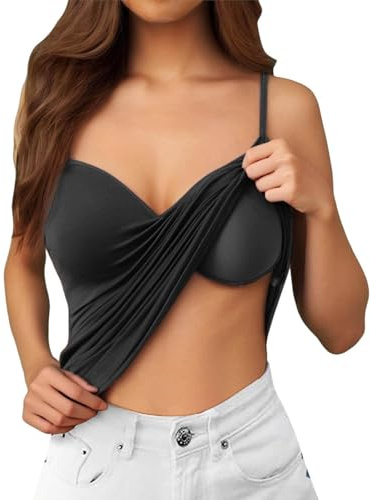 Générique Debardeur Femme Soutien Gorge Integre Haut Blanc Confortable Toute La Journée Lot Sexy Rembourré Invisible pour Les Soirées en Terrasse avec Intégré Bretelle D'été Top