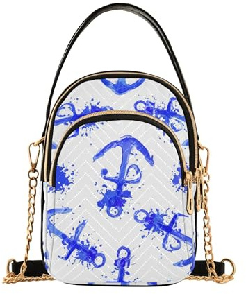 Borse a tracolla Lady Pattern Cellulare Portafoglio Catena Borsa Trapuntata Cerniera Satchel Crossbody Tote Blu Ancore Vernice Bianco Nautico