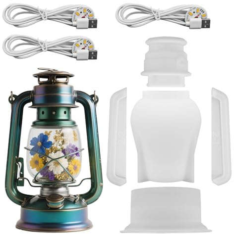 BTFO Öllampen-Harzformen-Set, Silikon Hurrikan-Laternenformen mit 3 LED-Leuchten Vintage Petroleumlampenform für Heimwerker Epoxidharzguss Handwerk Tisch Kamin Heimdekoration
