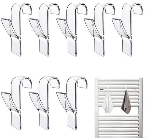 Riisoyu Haken für Rundheizkörper, 8 Stück Badheizkörper Handtuchhalter Haken Heizung Badheizkörper für alle Standard Heizkörper (Transparent)