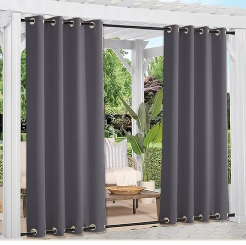 Yurun Outdoor Vorhang Wetterfest Mit Ösen, 200x180CM, Sichtschutz Sonnenschutz Outdoor Gardine, Gardinen Sichtschutz, Sonnenschutz Gardine für Pavillon Terrasse Pergola, Grau